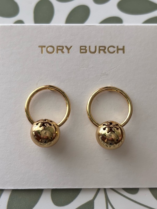 Tory Burch Jewelry - Tory Burch Polished Gold Sphere Hoop Earrings